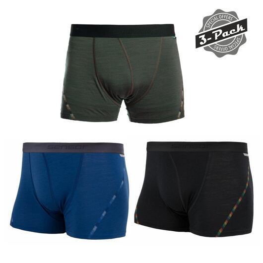 Sensor | Merino Air Boxers 3-pack - Farba: Čierna / Modrá / Olive 2, Veľkosť: M