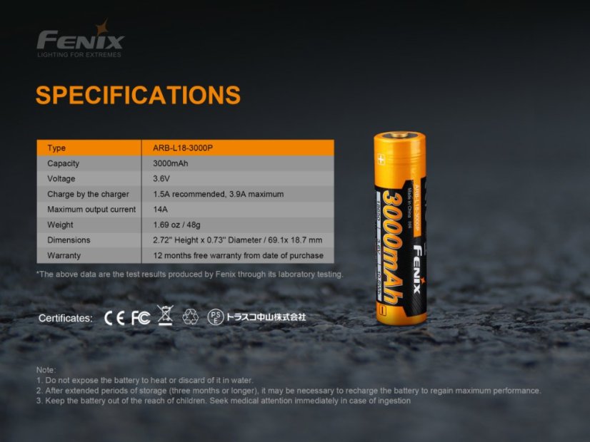 Fenix | Akumulátor 18650 High Current - Kapacita: 3000 mAh