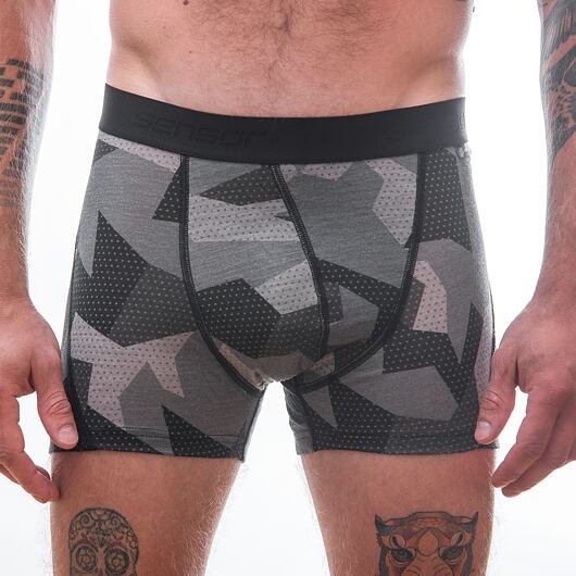 Sensor | Merino Impress Boxers - Farba: Čierna / Camo, Veľkosť: M